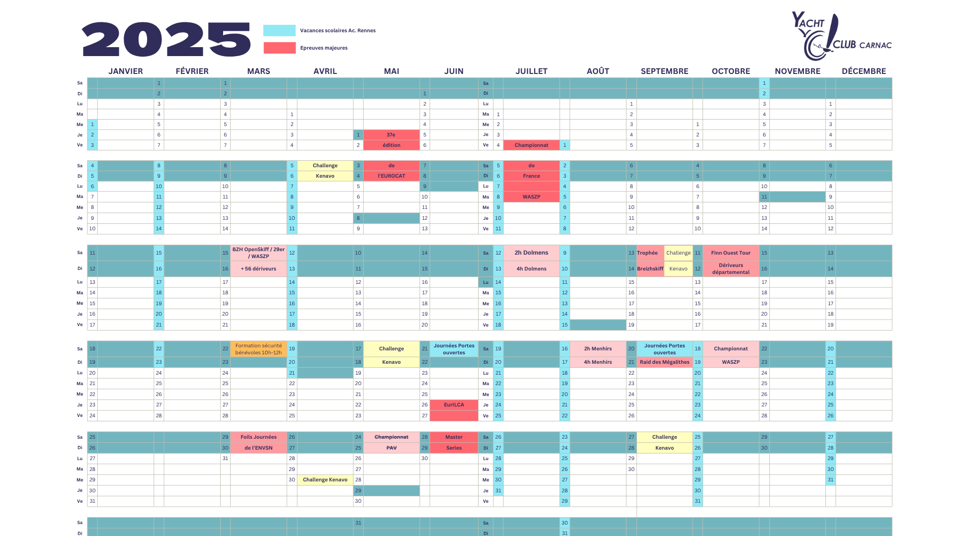 Calendrier régates 2025